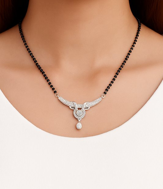 Elegant Diamond Mangalsutra with Black Beads