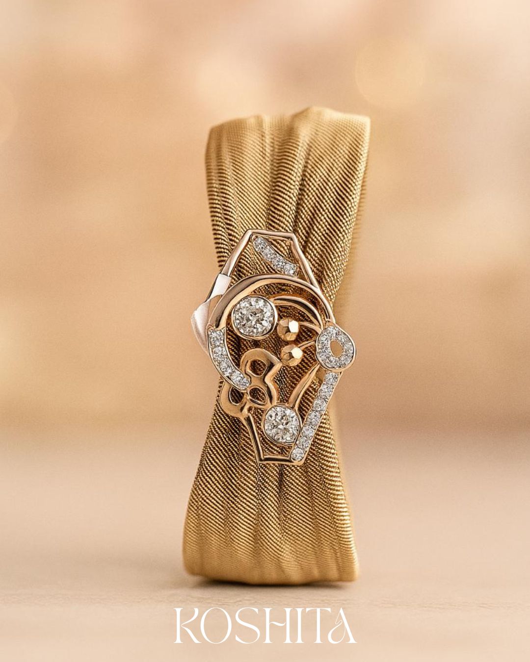 Elegant Gold Mesh Bracelet with Silver and Gold  Centrepiece